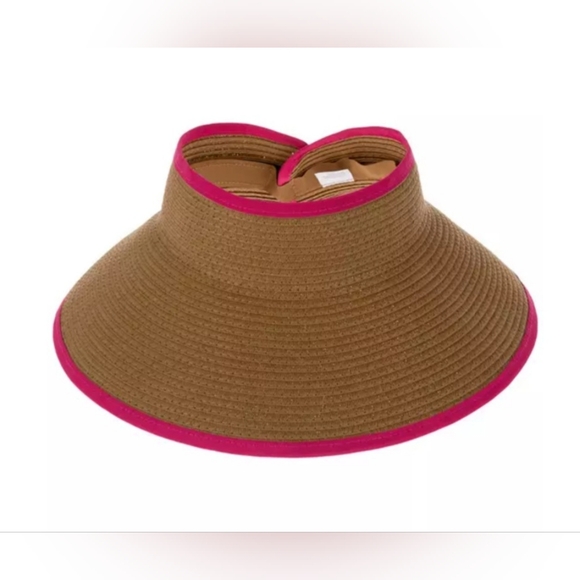 🔥2For$20 Women's Roll-up Straw Visor PINK & TAN - Picture 1 of 5
